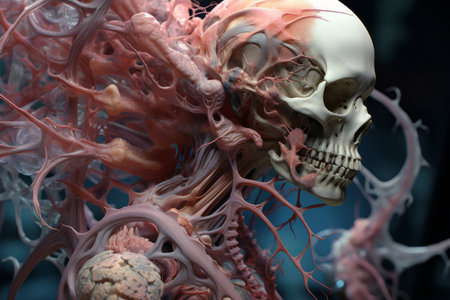 a 3d model of a human skeleton with pink veinsの素材