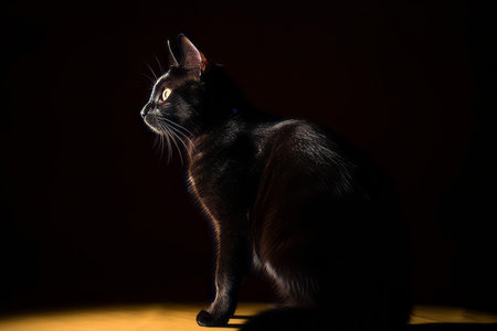 a black cat sitting in the darkの素材