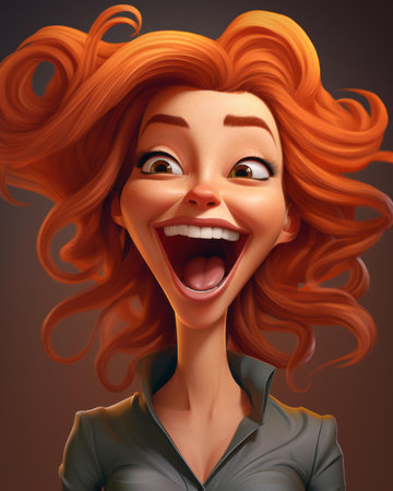 a cartoon red haired woman with a big smile on her faceの素材