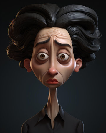 a cartoon woman with black hair and big eyesの素材