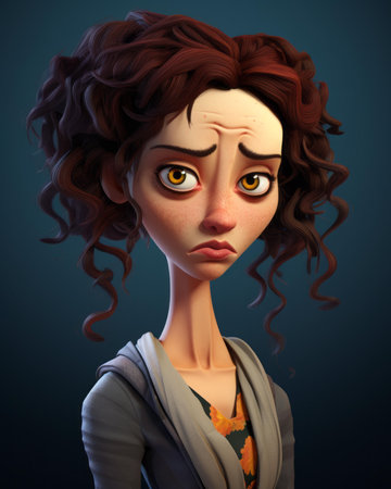 a cartoon woman with curly hair and big eyesの素材