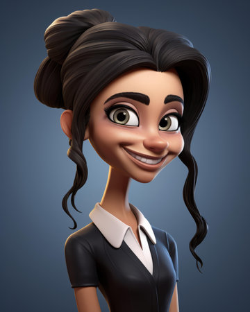 a cartoon woman in a black dress and black shirtの素材