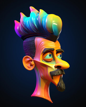 a cartoon man with colorful hair and a mohawkの素材