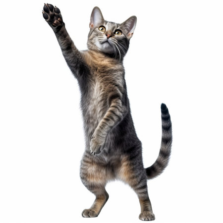 a cat is standing on its hind legs and reaching for somethingの素材