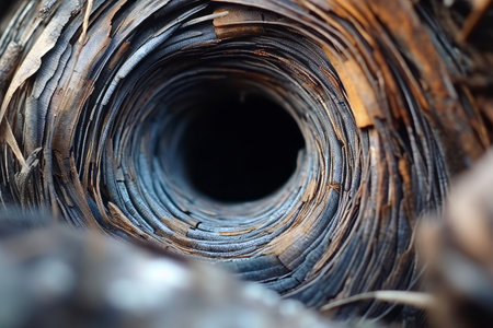 a close up view of a hole in the bark of a treeの素材