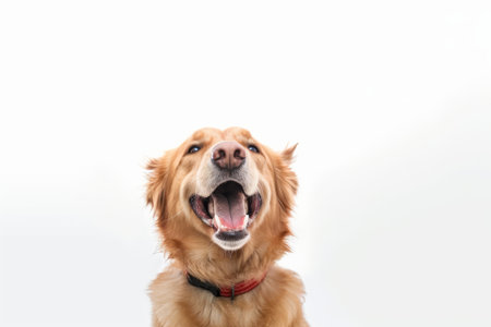 a dog with its mouth wide open on a white backgroundの素材