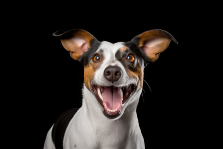 a dog with its mouth open on a black backgroundの素材