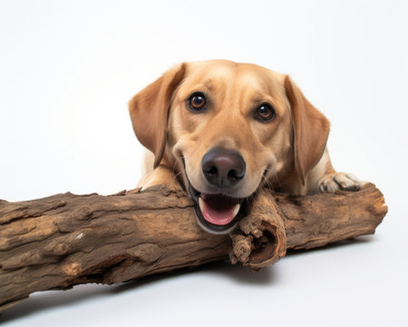 a dog is laying on top of a logの素材