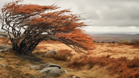 a lone tree in the middle of a field on a cloudy dayの素材