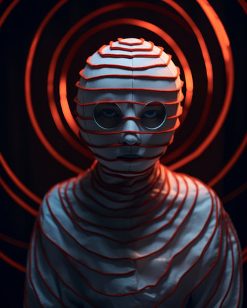 a person in a red and white striped outfitの素材