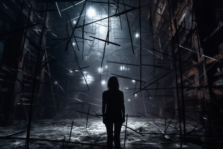 a person standing in a dark alley at nightの素材