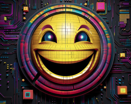a smiley face on an electronic circuit boardの素材