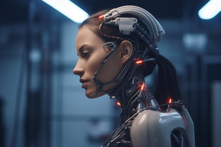 a woman in a futuristic robot suitの素材