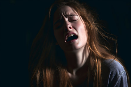 Foto de a woman with her mouth open in the dark - Imagen libre de derechos