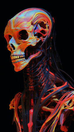 an image of a human skeleton with colorful veinsの素材