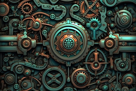 an image of a steampunk background with many gearsの素材