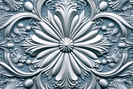 an ornate metal wall with a flower designの素材