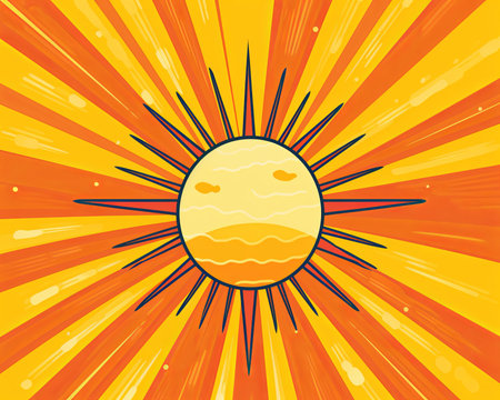 the sun is in the center of an orange and yellow backgroundの素材