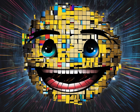 the smiley face is made up of squares and squaresの素材