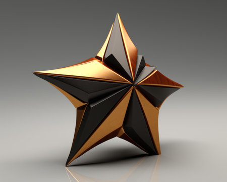 3d rendering of a golden star on a gray backgroundの素材