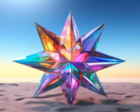 3d rendering of a colorful star in the desertの素材