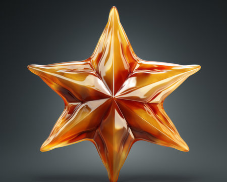 3d rendering of a golden star on a black backgroundの素材