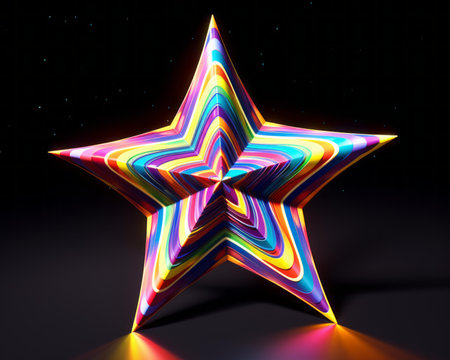 3d rendering of a colorful star on a black backgroundの素材