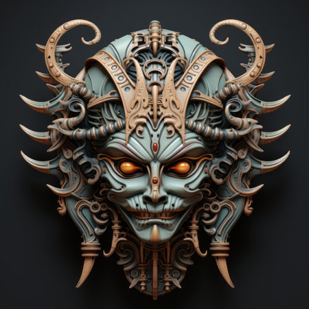 a 3d illustration of a demon mask with hornsの素材