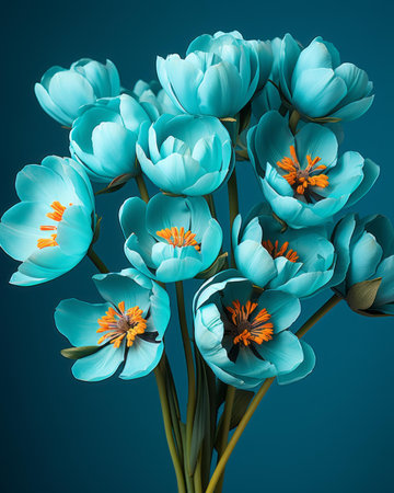 a bouquet of blue flowers on a blue backgroundの素材