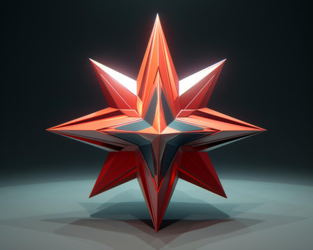 a 3d rendering of a red star on a dark backgroundの素材