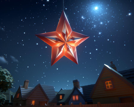 3d rendering of a star hanging in the night skyの素材