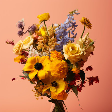 a bouquet of flowers on a pink backgroundの素材