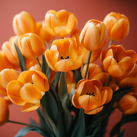 a bunch of orange tulips in a vaseの素材