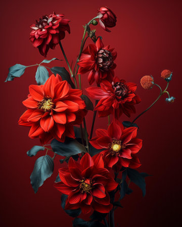 a bouquet of red flowers on a red backgroundの素材