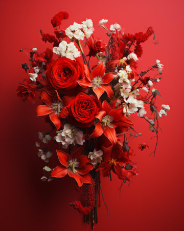 a bouquet of red flowers on a red backgroundの素材