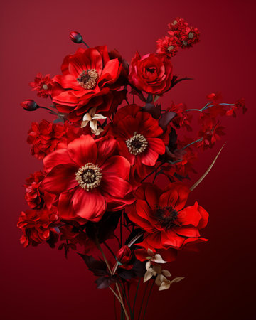a bouquet of red flowers on a red backgroundの素材