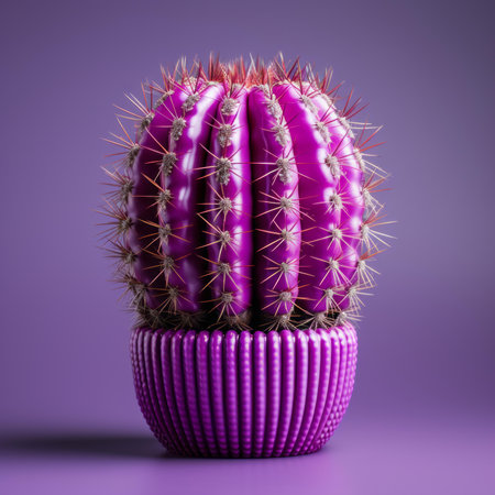 a cactus plant in a purple pot on a purple backgroundの素材