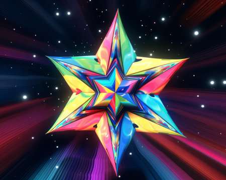 a colorful star in the middle of a space backgroundの素材