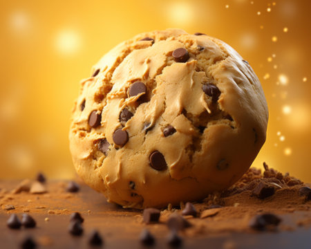 a chocolate chip cookie on a golden backgroundの素材
