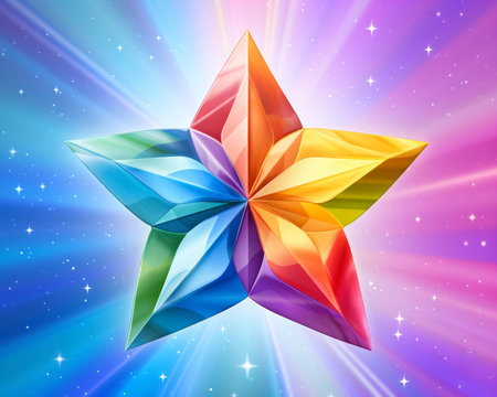 a colorful origami star on a colorful backgroundの素材