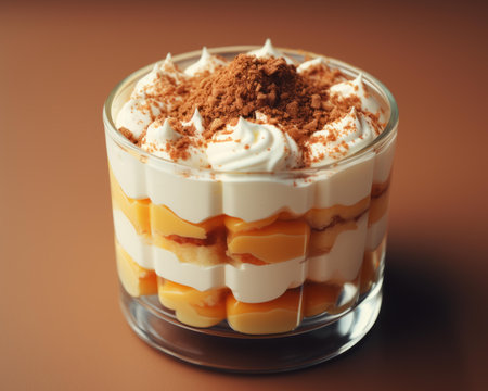 a dessert in a glass with whipped cream on topの素材