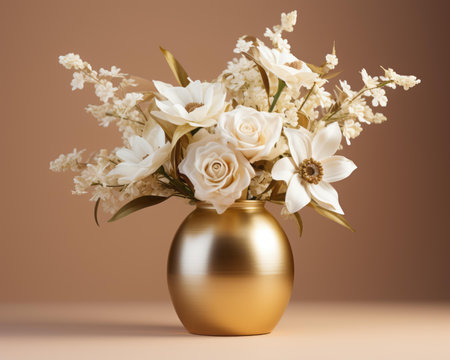 a golden vase with white flowers in itの素材