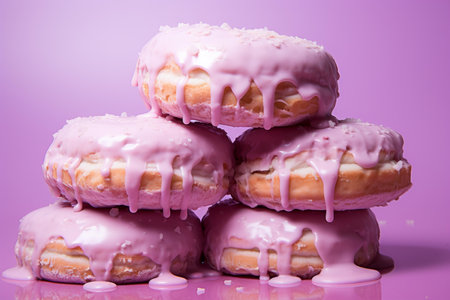 a pile of donuts on a purple backgroundの素材