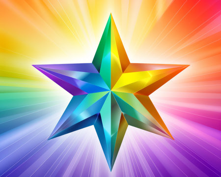 a rainbow colored star on a bright backgroundの素材