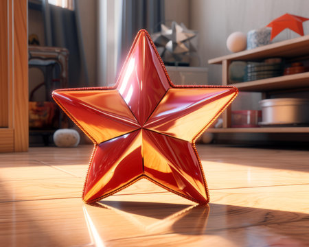 a red star sitting on the floor in front of a windowの素材