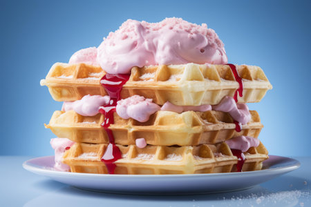a stack of waffles with ice cream on topの素材