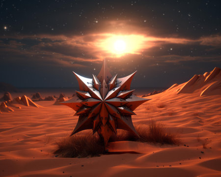 a star in the desert with a moon in the backgroundの素材