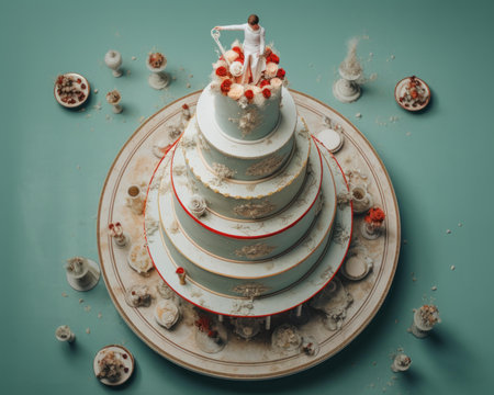 a wedding cake with a figurine on topの素材