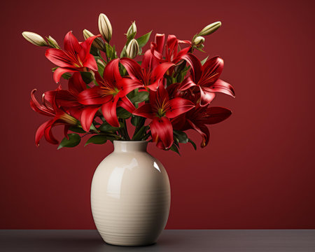 a white vase with red flowers in itの素材