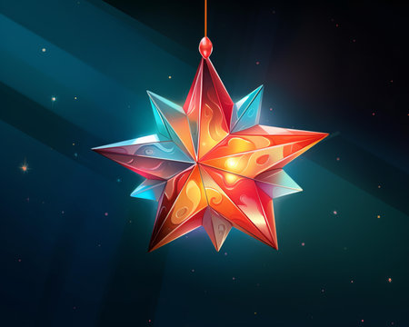 an illustration of a christmas star hanging from a stringの素材